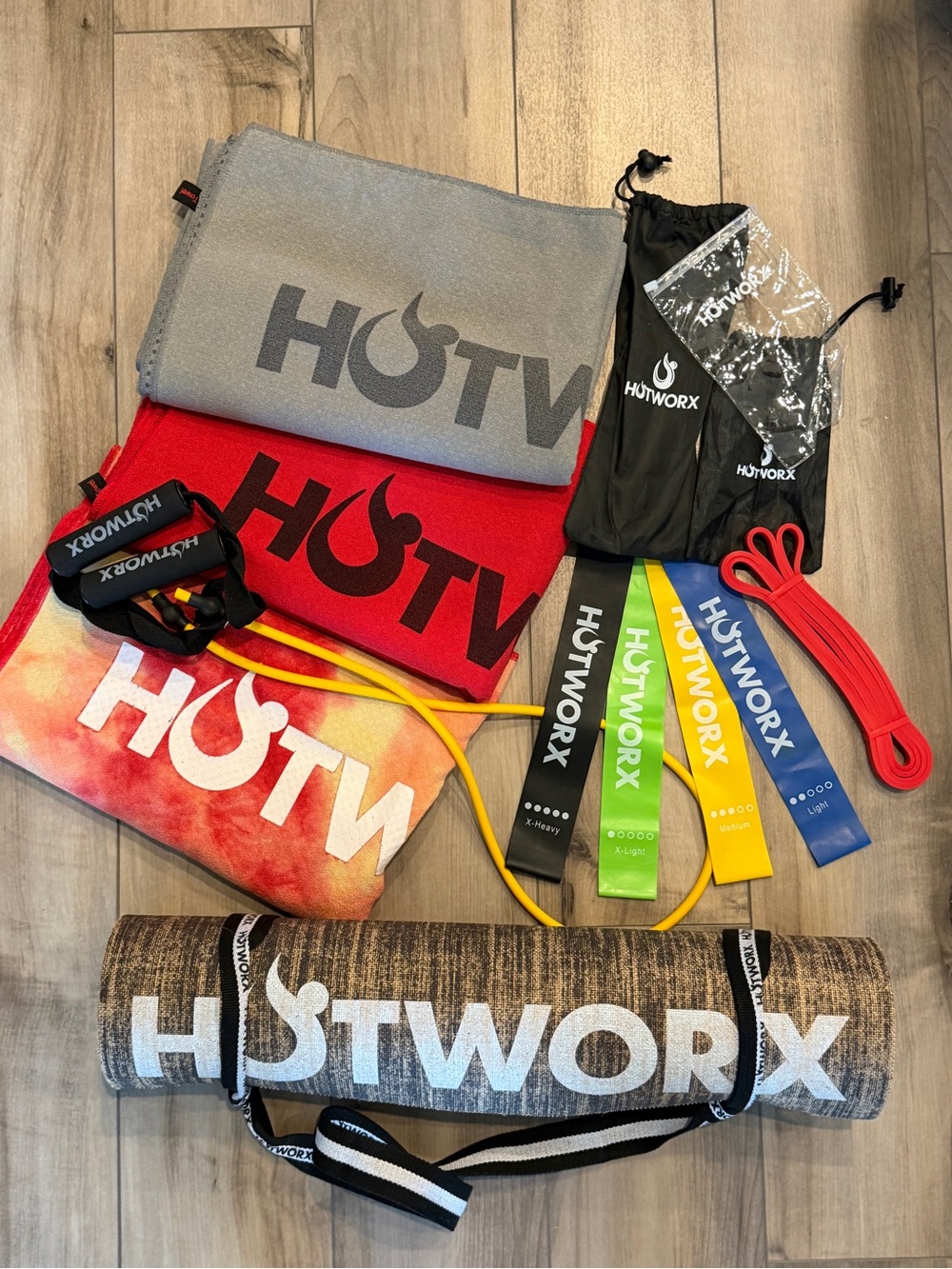 HOTWORX Complete Workout Bundle – Yoga Mat, 3 Towels, Resistance Bands & Bags